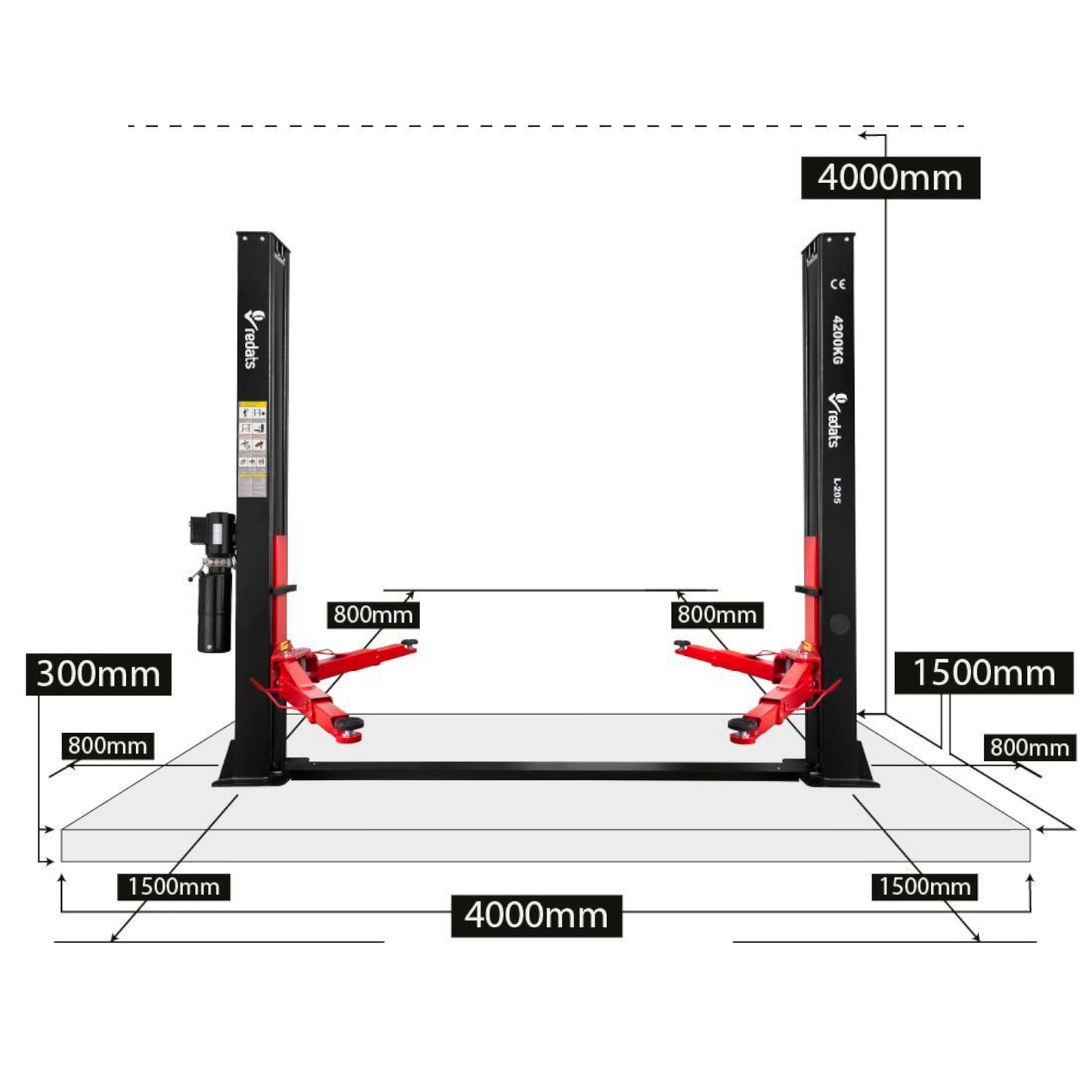 REDATS L-205F Zweisäulenhebebühne 4,2T 230V Werkstattausrüstung