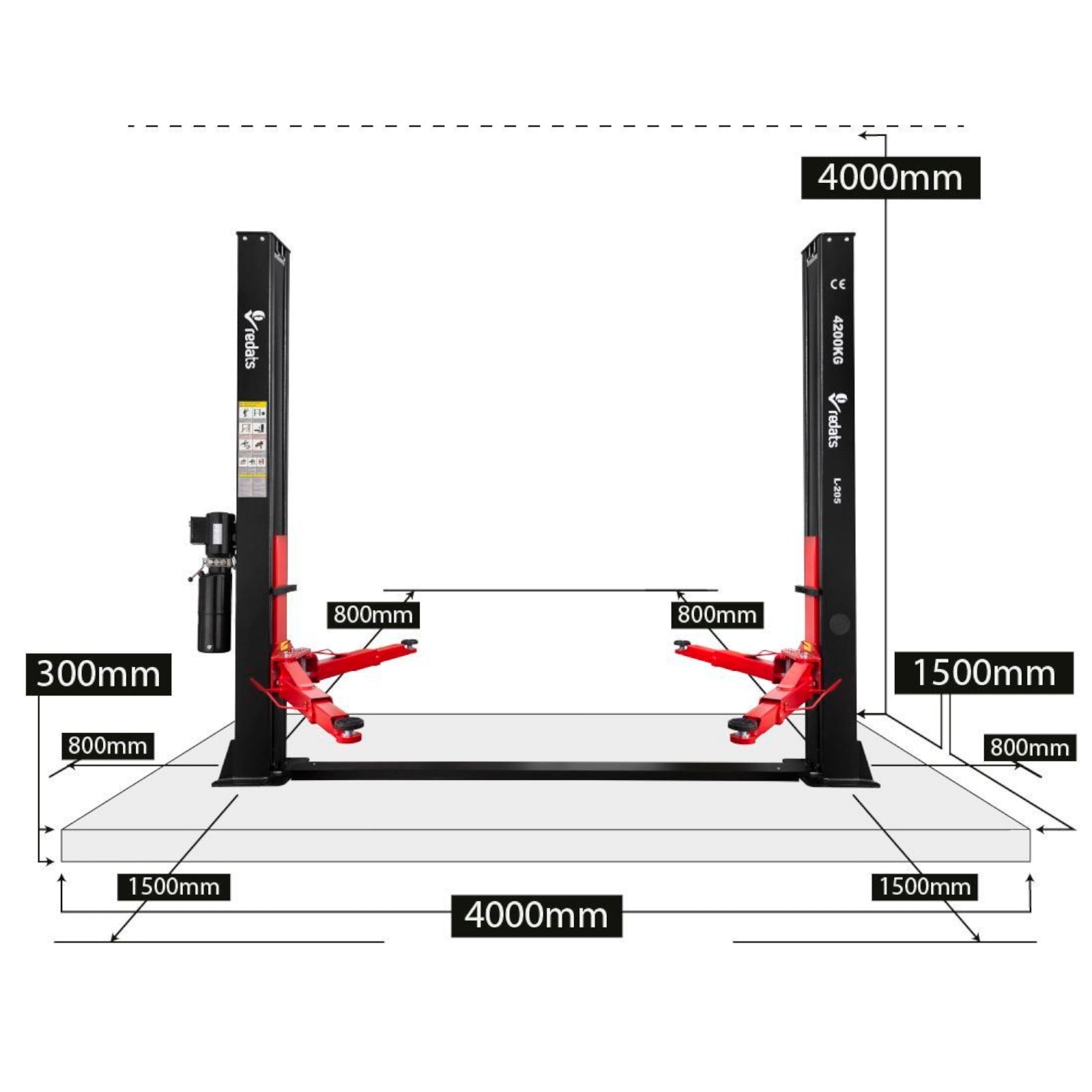REDATS L-205F Zweisäulenhebebühne 4,2T 230V Werkstattausrüstung